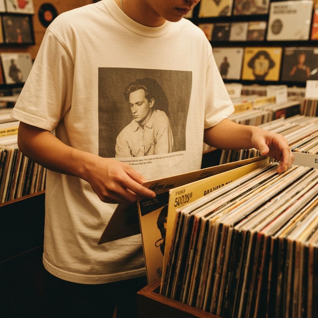 Digging through vinyl records at a record store