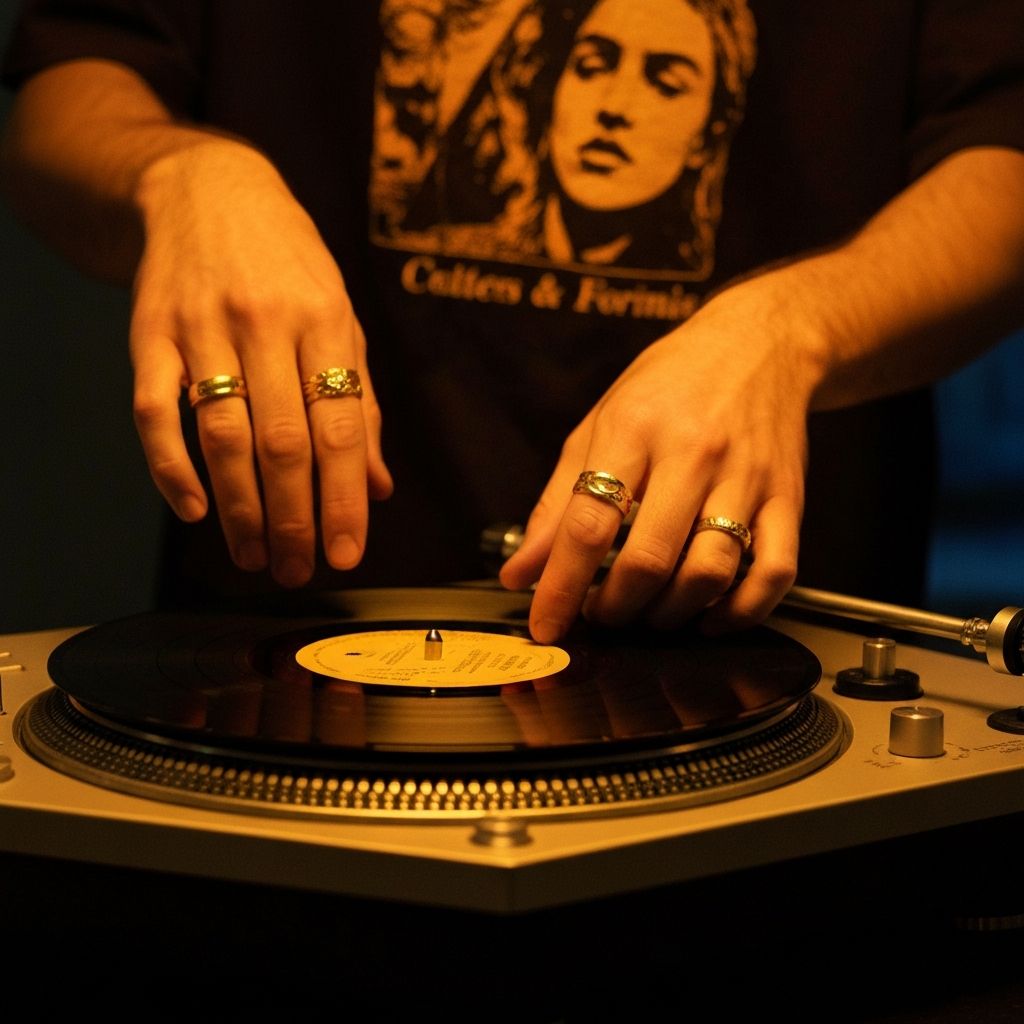 Hands placing vinyl on turntable