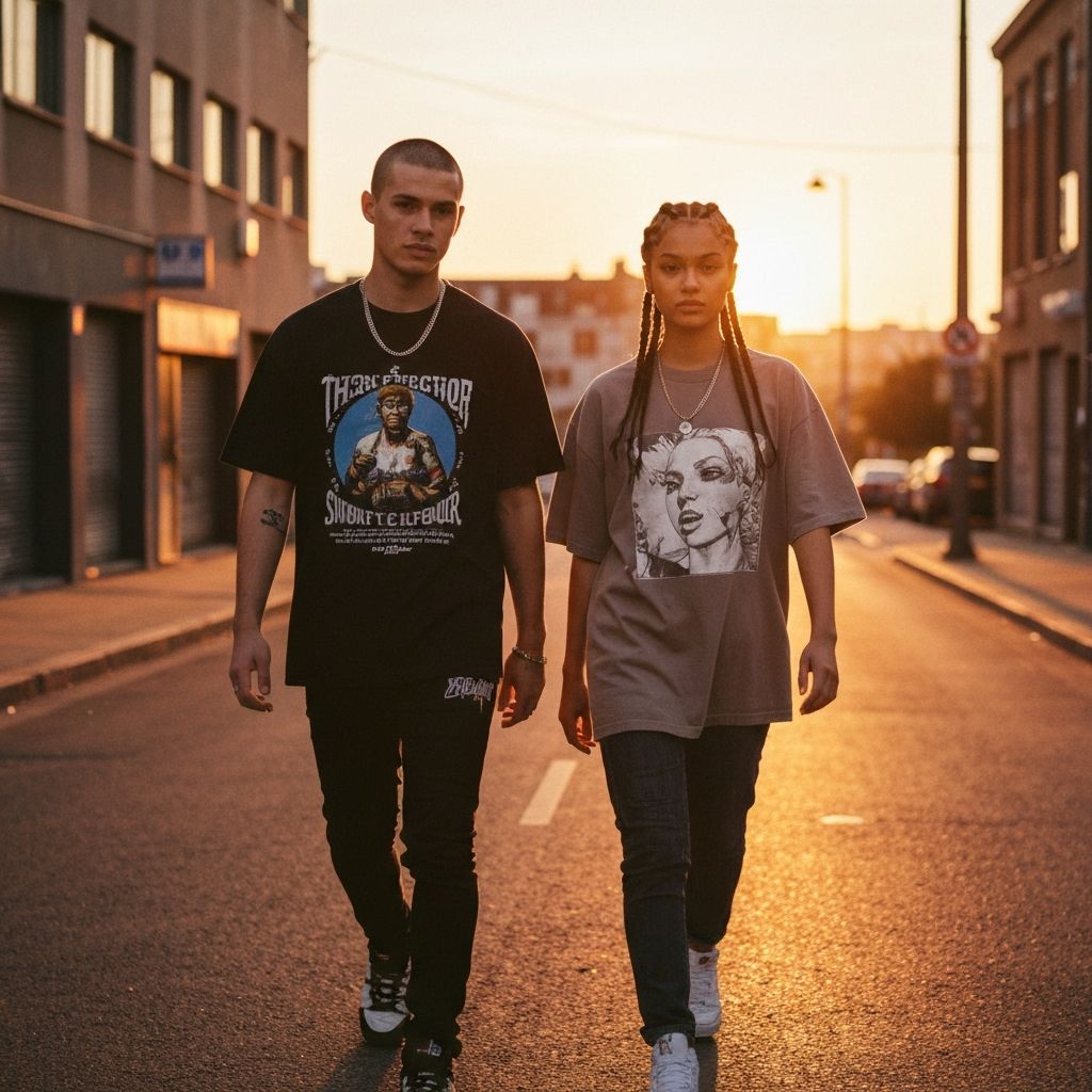 Two people walking in streetwear